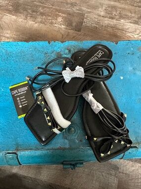 Cape Robbin Black Lace-Up Sandals with Gold Stud Accents